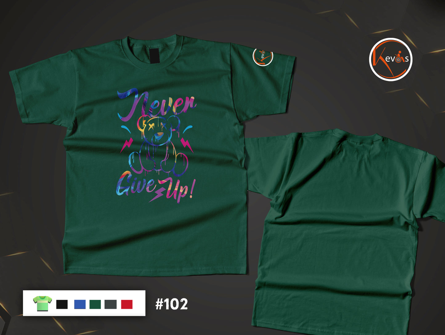 Never Give Up Color Dripping Teddy Bear Motivational Artistic Graphic Shirt